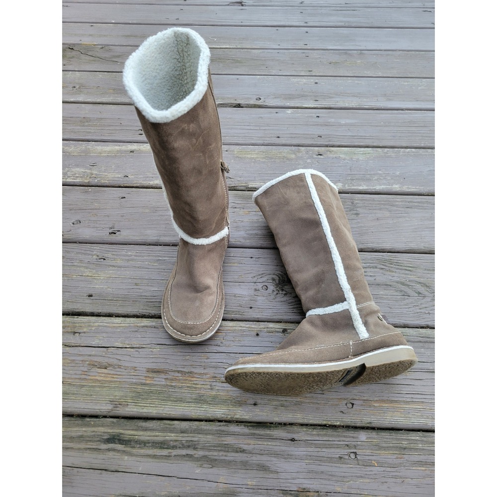 Skechers Boots With The Fur‎ Taupe Suede Faux Fur Shearling Tall Zip Size 7.5